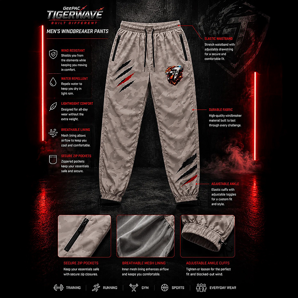 GeePAC TigerWave Apex Predator Men’s Windbreaker Tracksuit Set