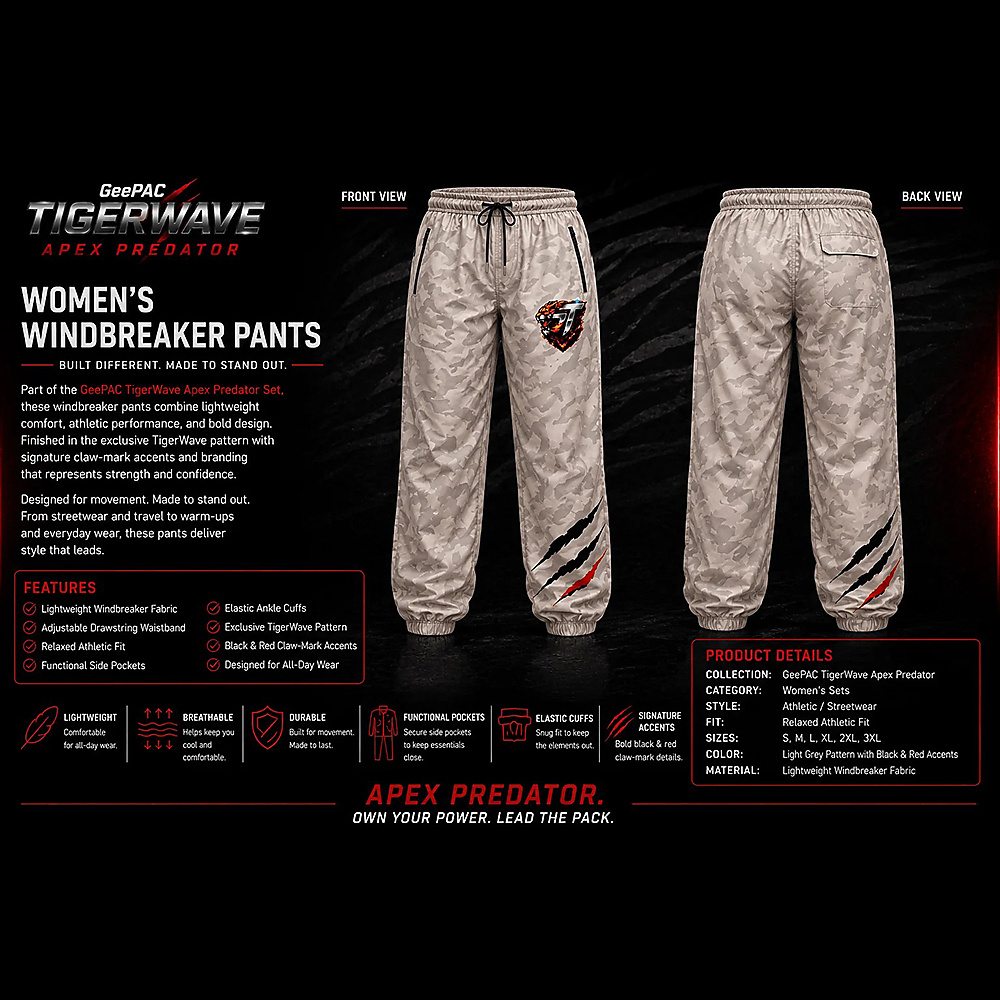 GeePAC TigerWave Apex Predator Women’s Windbreaker Tracksuit Set