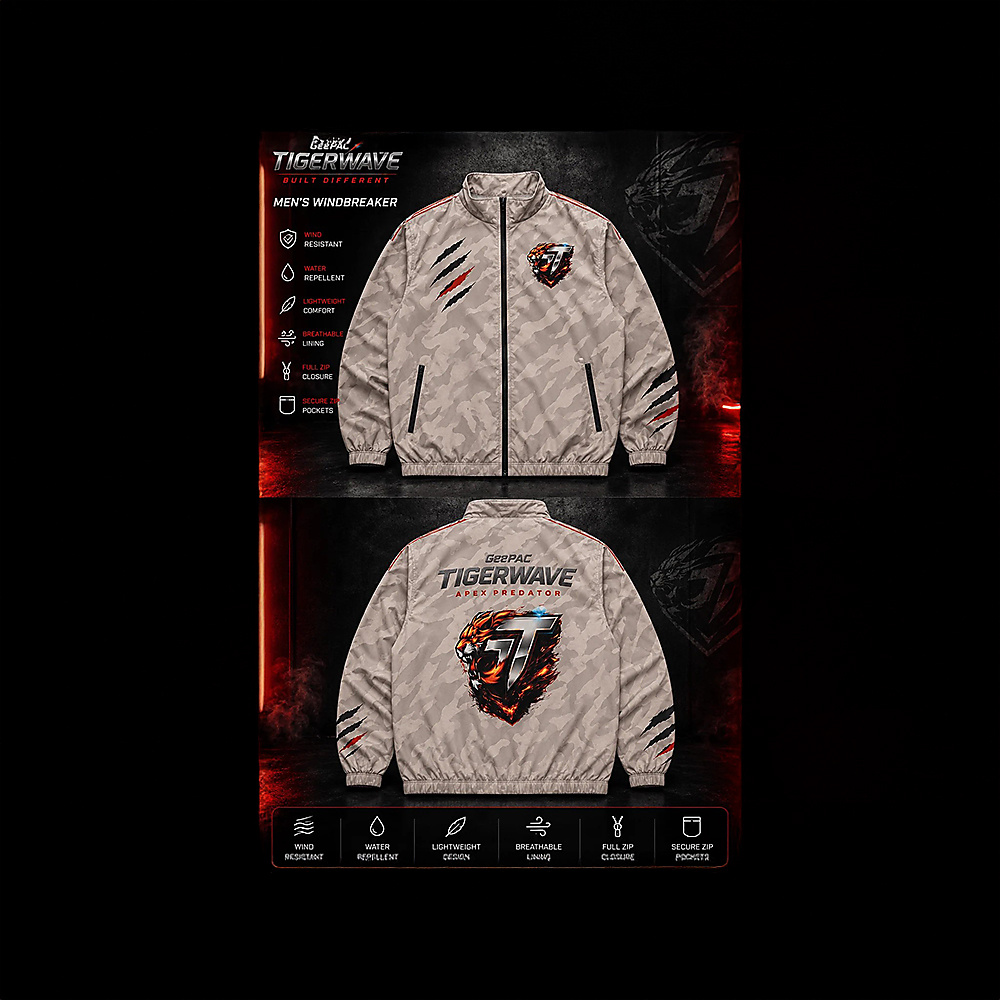 GeePAC TigerWave Apex Predator Men’s Windbreaker Tracksuit Set