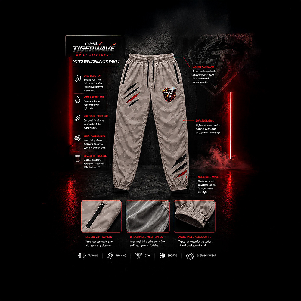 GeePAC TigerWave Apex Predator Men’s Windbreaker Tracksuit Set